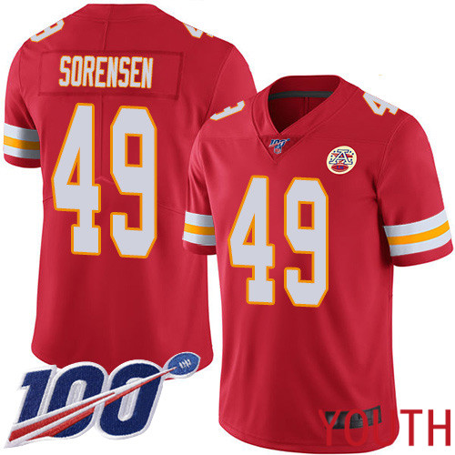 Youth Kansas City Chiefs 49 Sorensen Daniel Red Team Color Vapor Untouchable Limited Player 100th Season Nike NFL Jersey